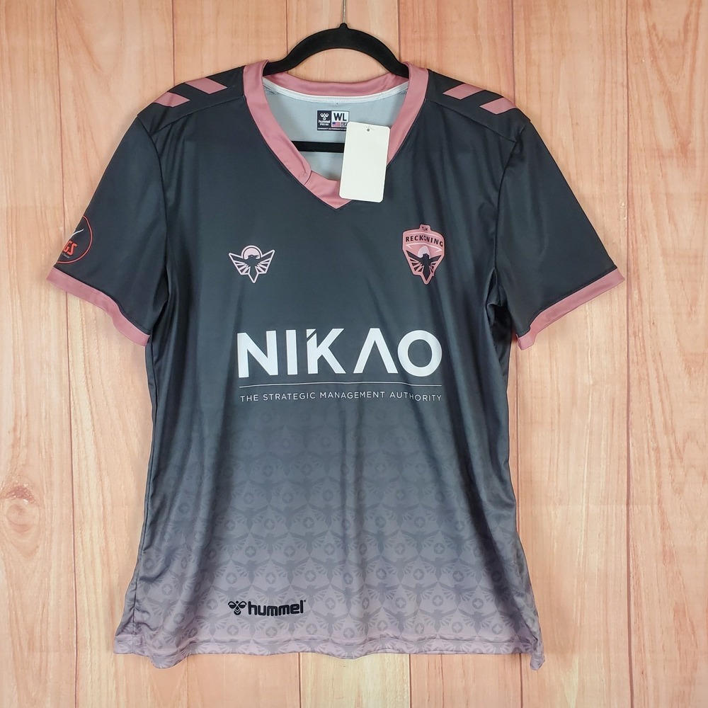 Hummel Women Jersey Large Black Gray Polyester V-Neck Short Sleeve TLH Reckoning